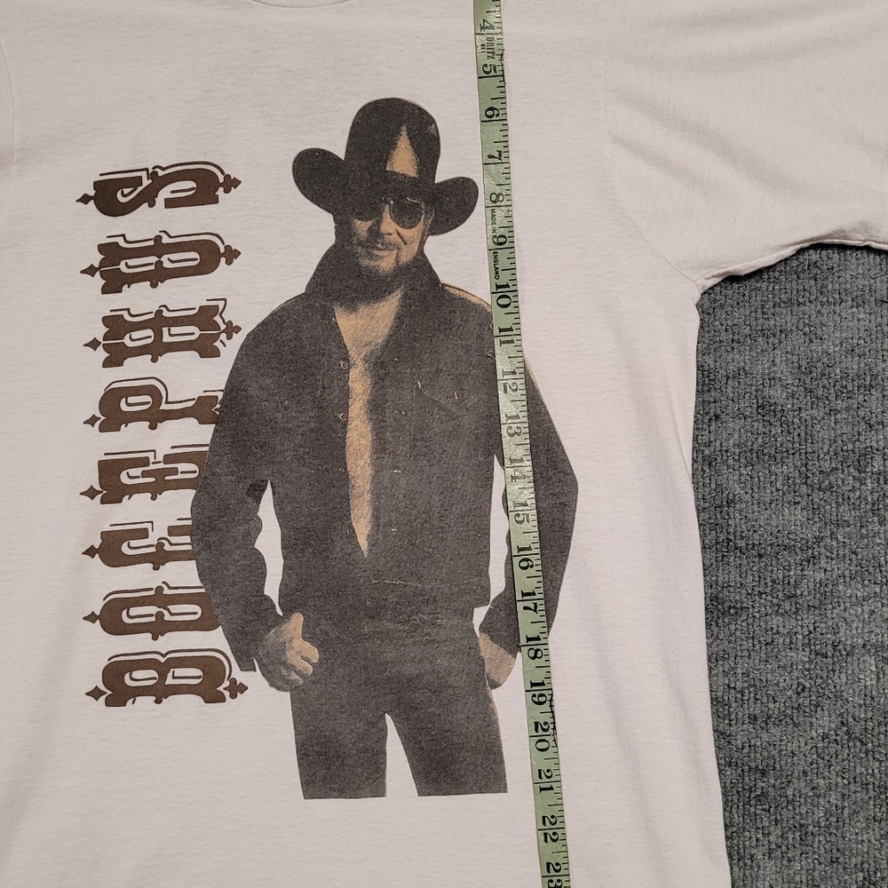 HANK WILLIAMS JR White Graphic T-Shirt with Cowboy Print Fan Club - Picture 4 of 8